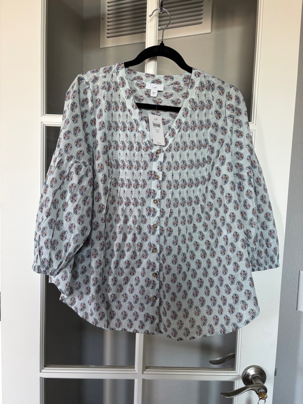 J. Jill Light Blue Paisley Button-Front Blouse